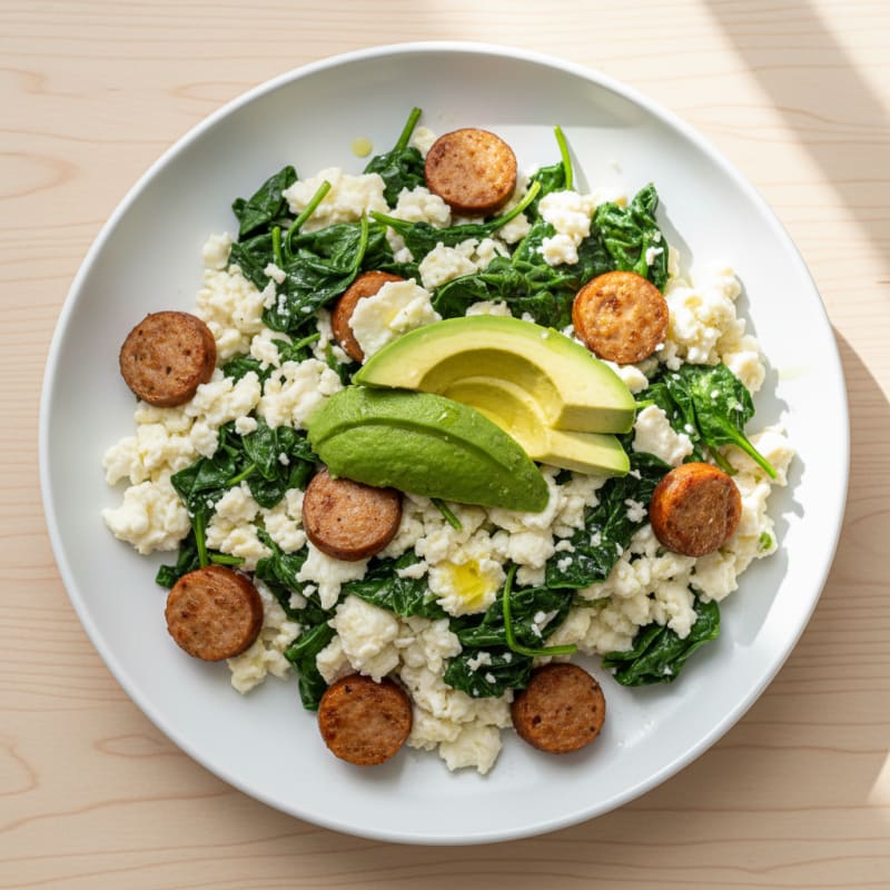 Egg White and Turkey Sausage Scramble with Spinach