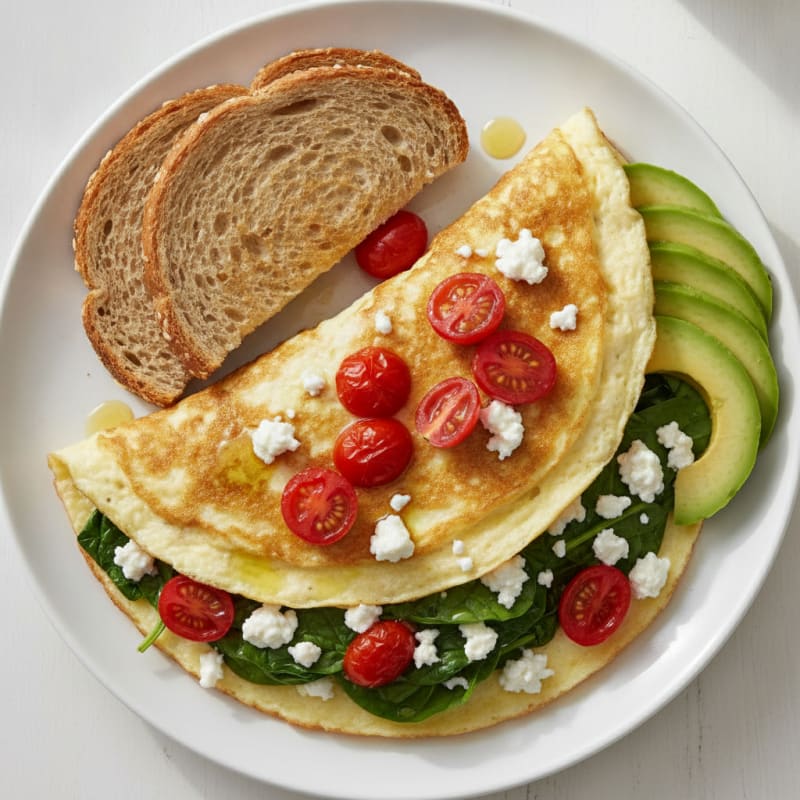 Egg White Spinach Omelette with Cottage Cheese and Cherry Tomatoes