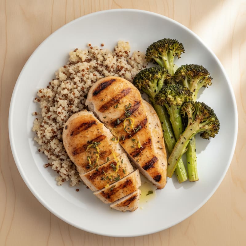 Grilled Chicken Breast with Quinoa and Roasted Broccoli