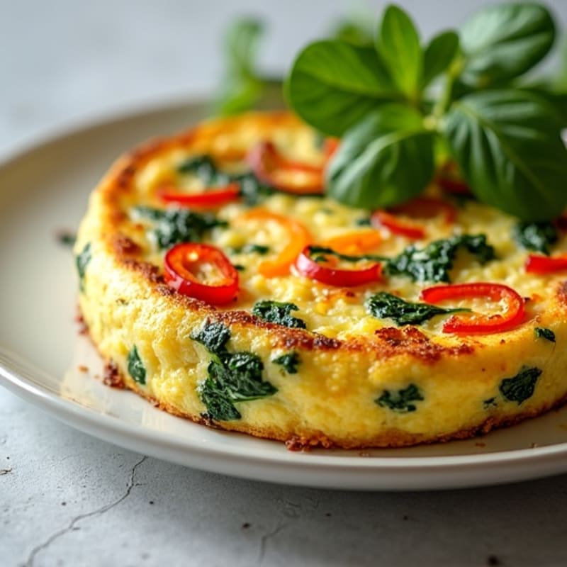 Fluffy Egg and Spinach Frittata with Roasted Bell Peppers