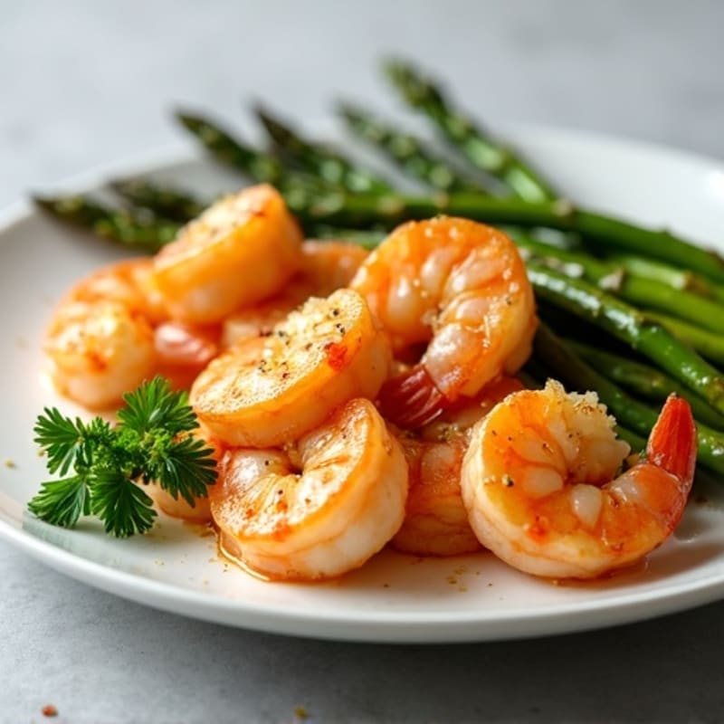 Pan-Seared Garlic Lemon Prawns with Roasted Asparagus