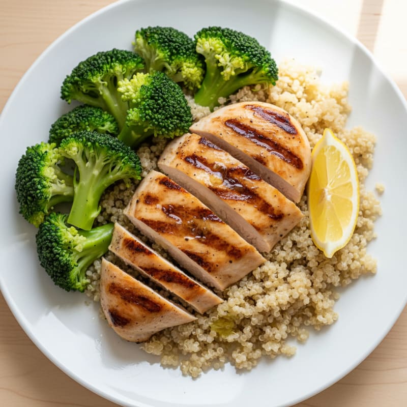 Grilled Chicken Breast with Quinoa and Steamed Broccoli