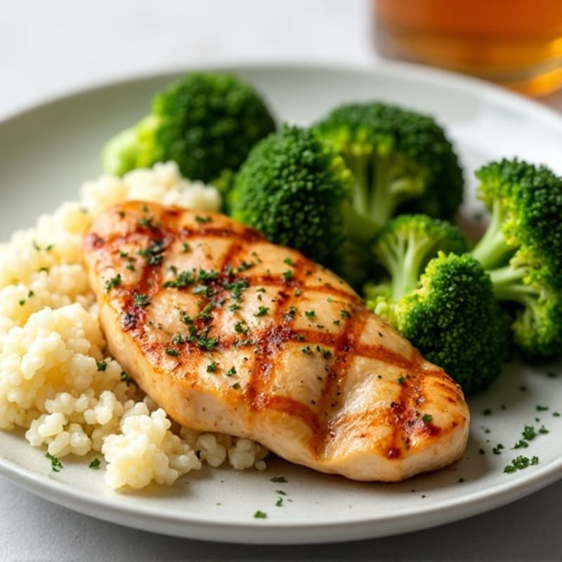 Grilled Chicken Breast with Steamed Broccoli and Cauliflower Rice
