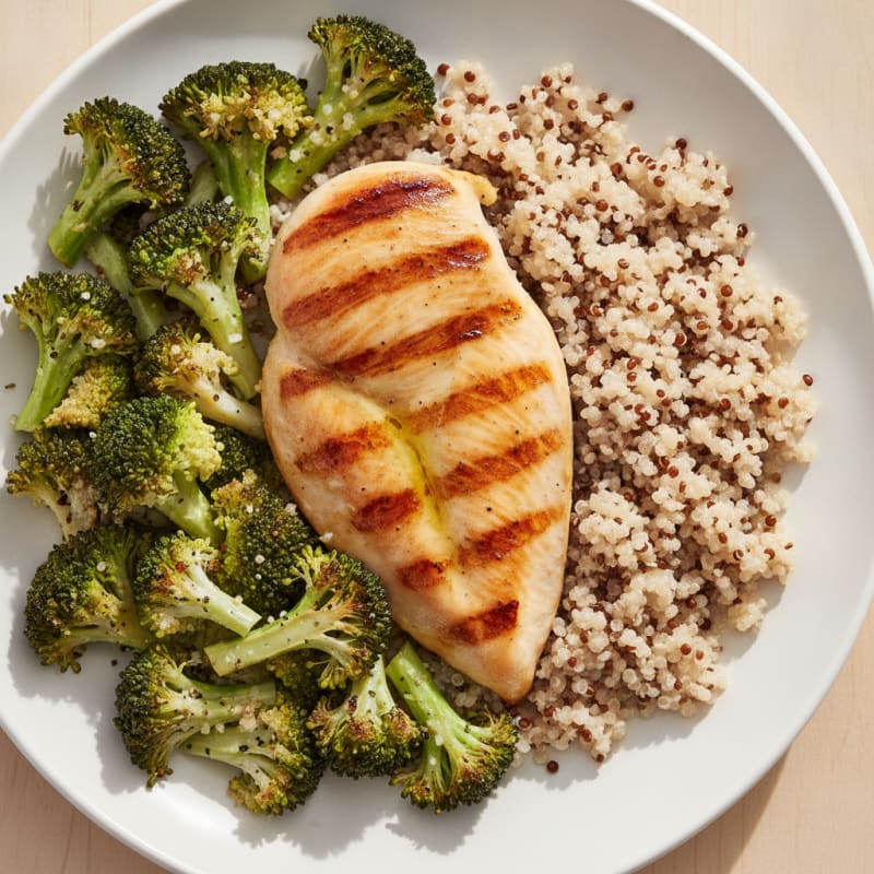 Grilled Chicken Breast with Quinoa and Roasted Broccoli
