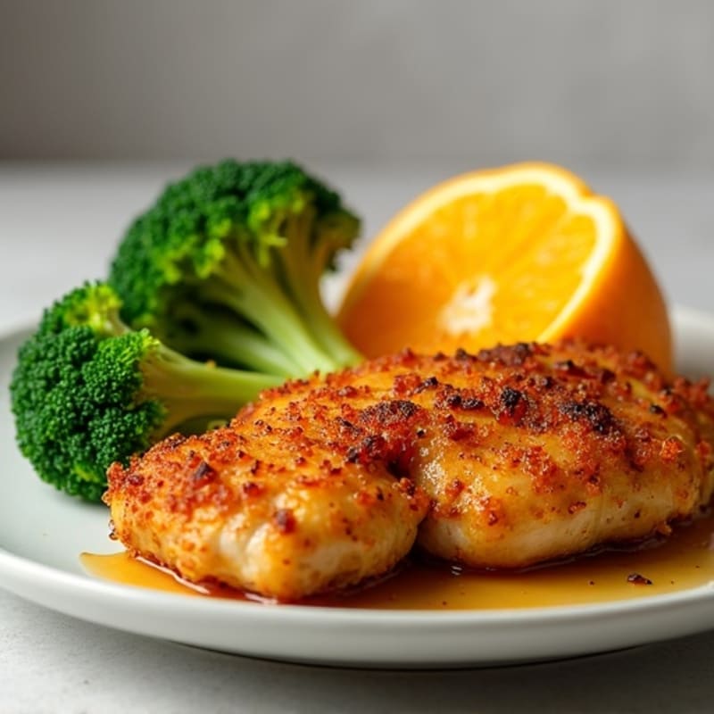 Crispy Baked Orange Chicken with Steamed Broccoli