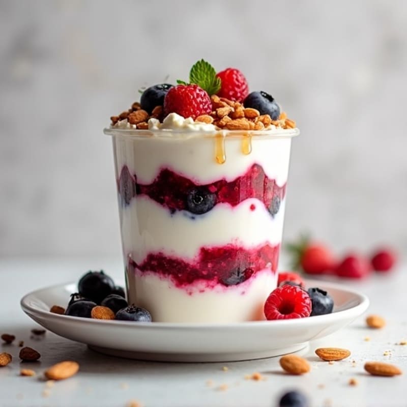 Greek Yogurt Protein Parfait with Mixed Berries and Almonds