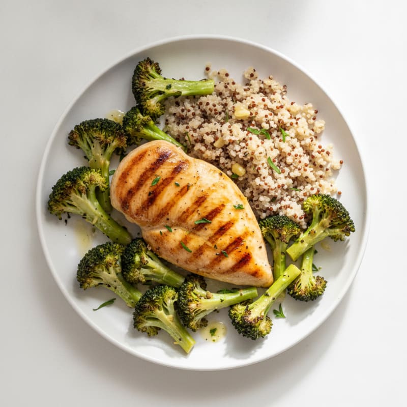 Grilled Chicken Breast with Quinoa and Roasted Broccoli