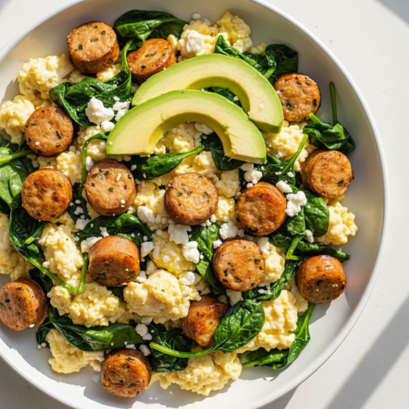 Chicken Sausage Egg White Scramble with Spinach