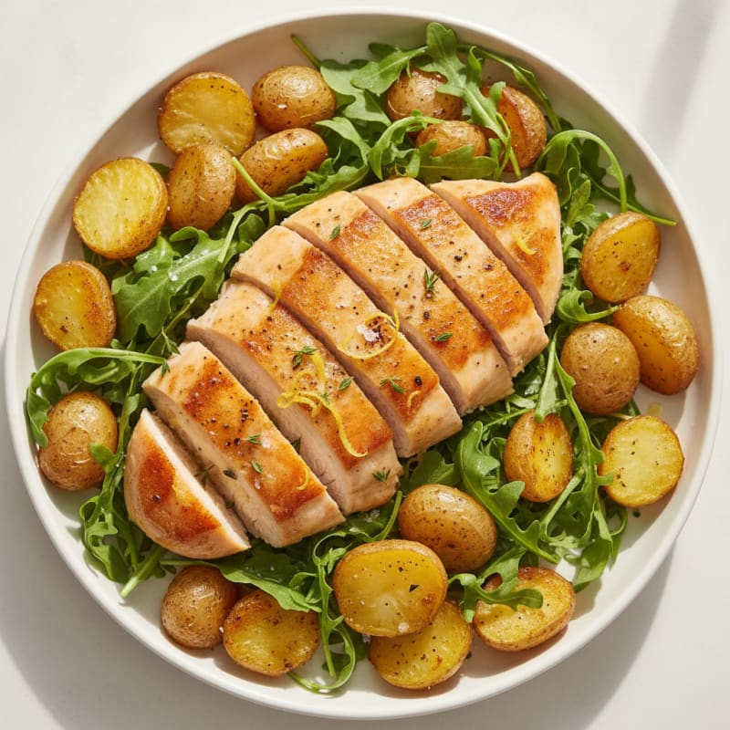 Lemon Herb Chicken with Roasted Potatoes and Arugula