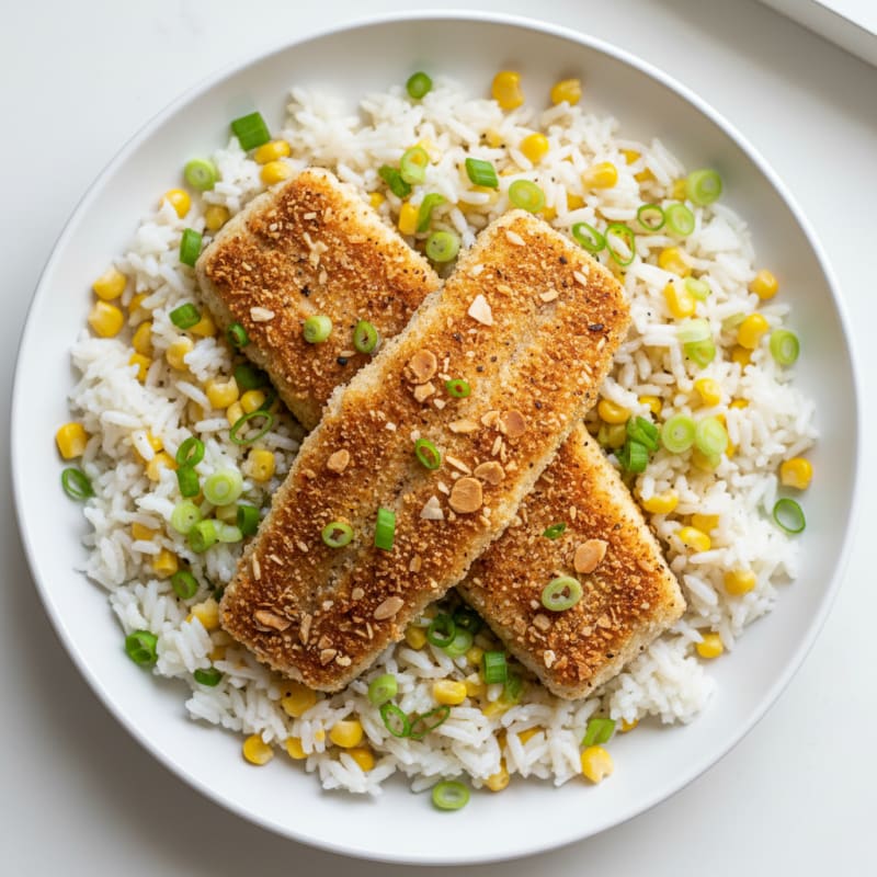 Crispy Fried Catfish with Savory Rice and Corn