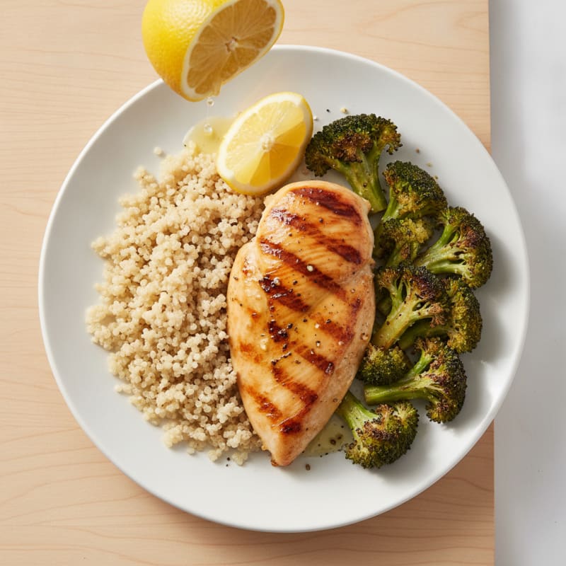 Grilled Chicken Breast with Quinoa and Roasted Broccoli