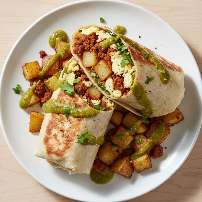 Hearty Breakfast Burrito with Chorizo and Potatoes