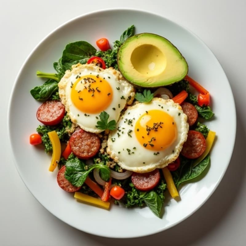 Egg White Veggie Scramble with Turkey Sausage