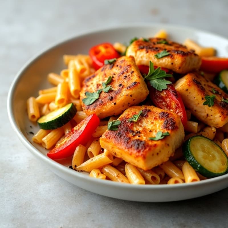 Spicy Smoked Paprika Chicken Pasta with Roasted Vegetables