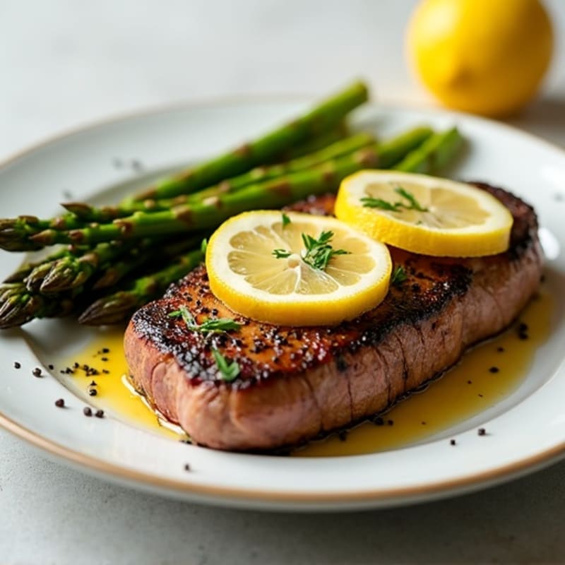 Lemon Garlic Pan-Seared Steak with Roasted Asparagus