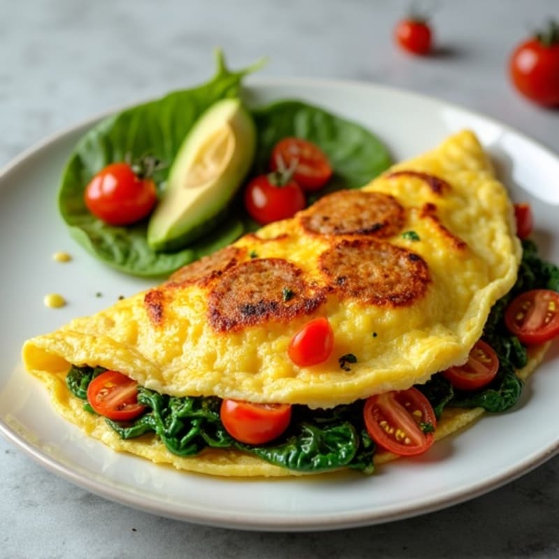 Egg White Spinach Omelette with Turkey Sausage