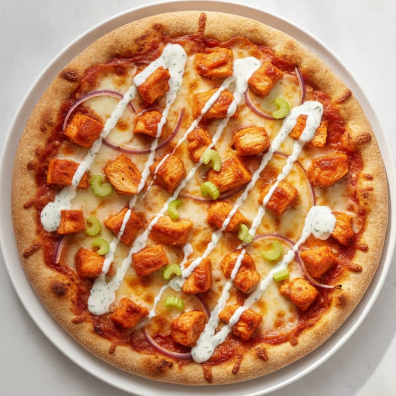 Buffalo Chicken Pizza with Ranch Drizzle