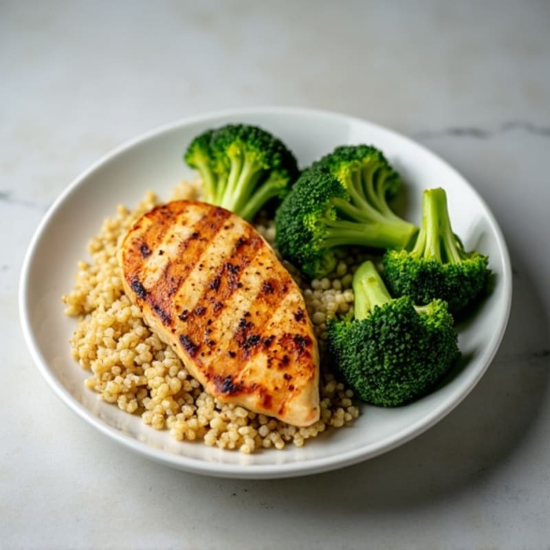 Grilled Chicken Breast with Quinoa and Roasted Broccoli