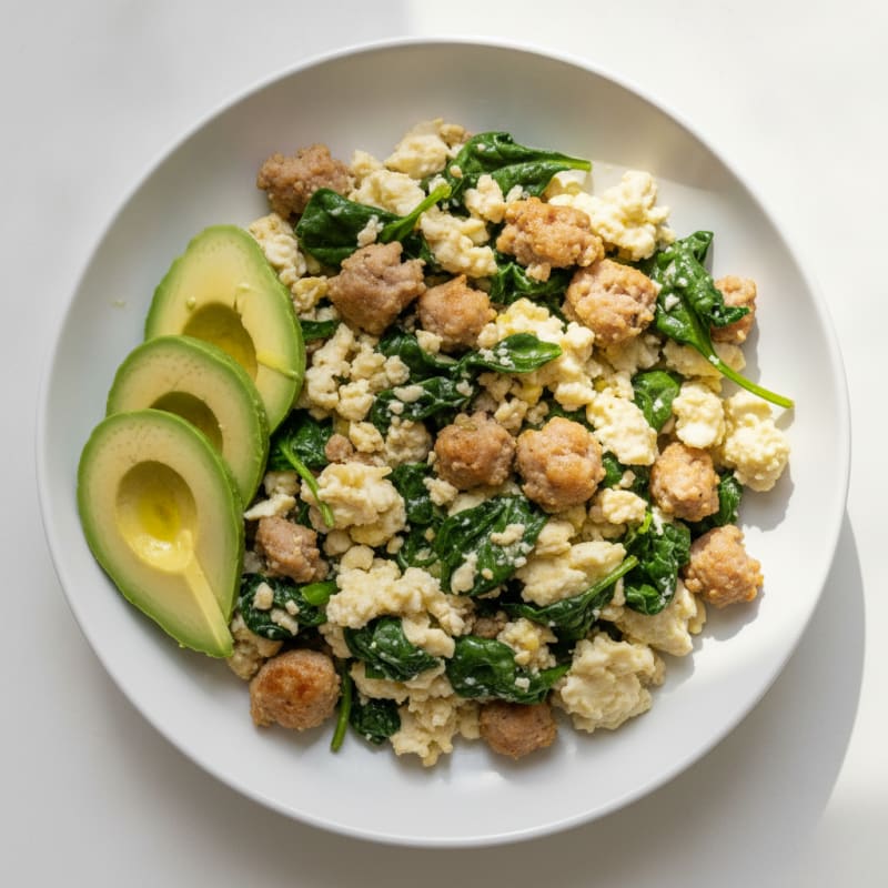 Egg White and Turkey Sausage Scramble with Spinach
