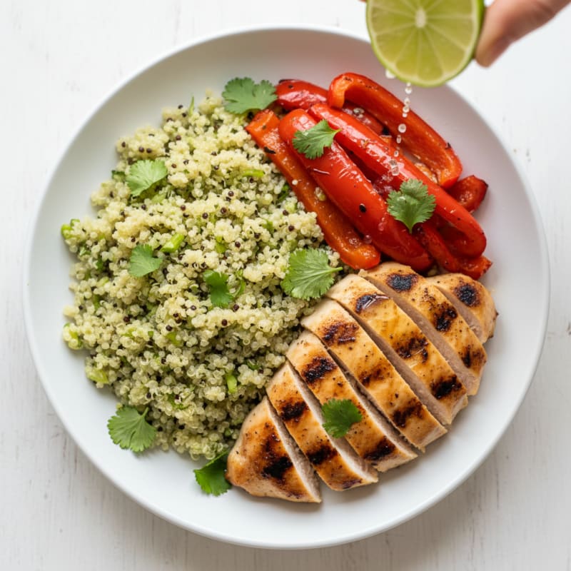 Grilled Chicken Breast with Cilantro-Lime Quinoa and Roasted Peppers