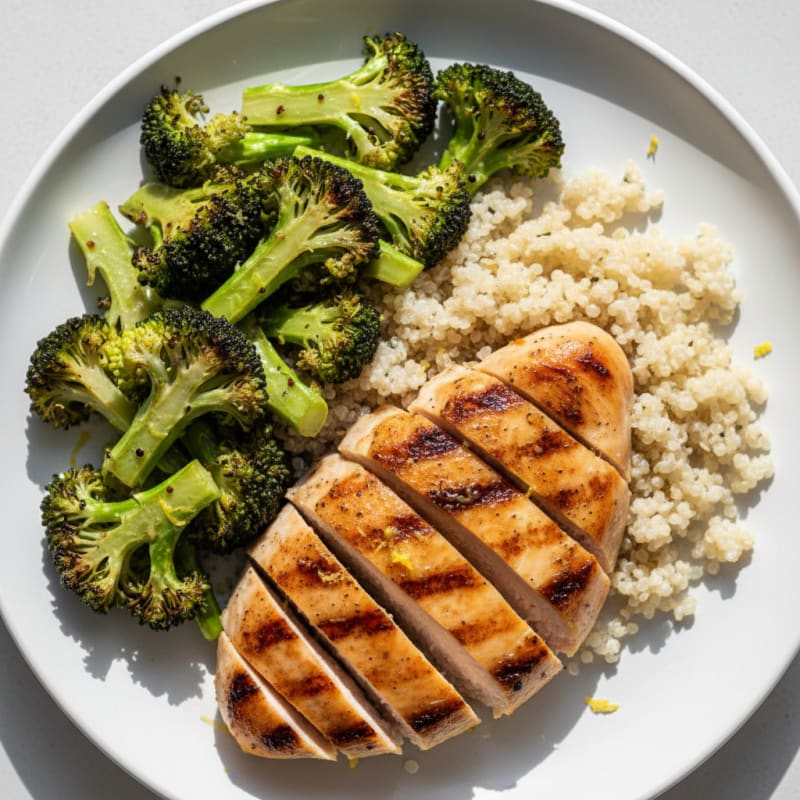 Grilled Chicken Breast with Roasted Broccoli and Quinoa