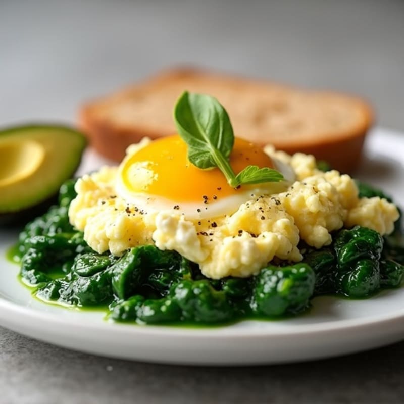 Egg White Scramble with Cottage Cheese and Sautéed Spinach