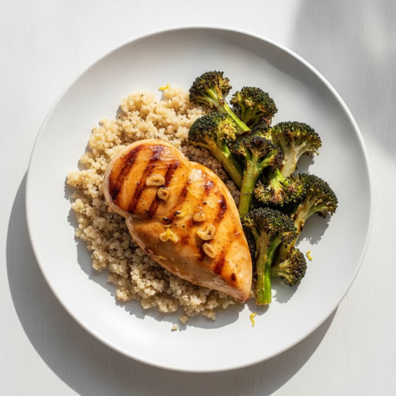 Grilled Chicken Breast with Quinoa and Roasted Broccoli