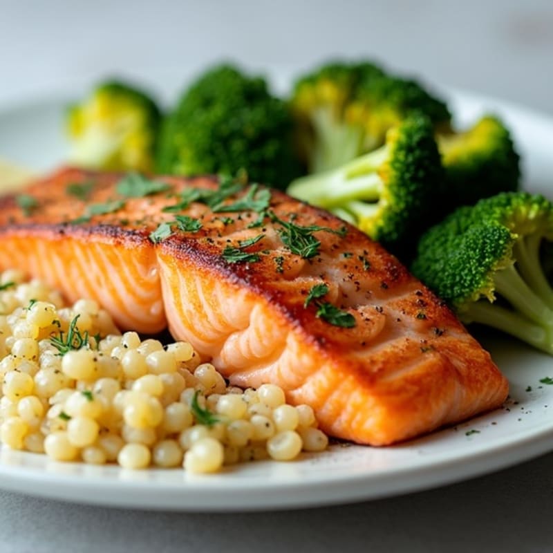 Seared Salmon with Roasted Broccoli and Quinoa