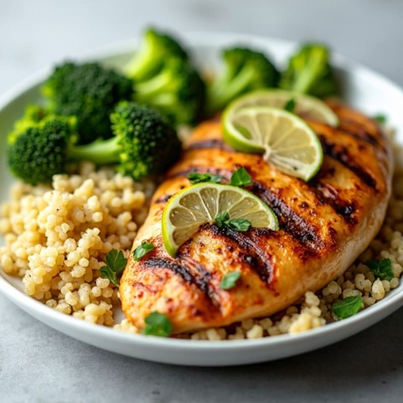 Grilled Chicken Breast with Quinoa and Roasted Broccoli