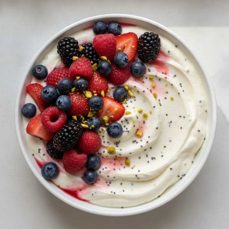 Greek Yogurt Protein Mousse with Mixed Berries
