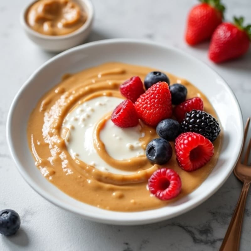 Creamy Cottage Cheese with Nutty Peanut Butter Swirl and Fresh Berries