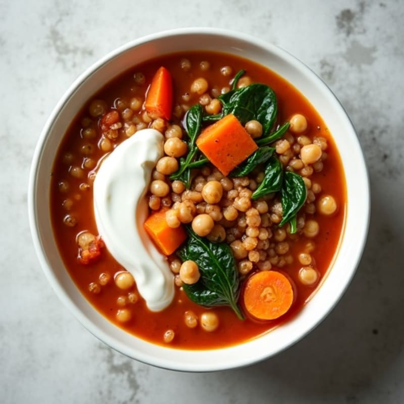 Lentil and Chickpea Stew with Greek Yogurt Swirl
