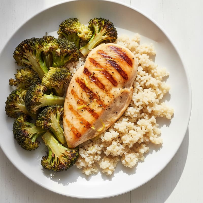 Grilled Chicken Breast with Roasted Broccoli and Quinoa