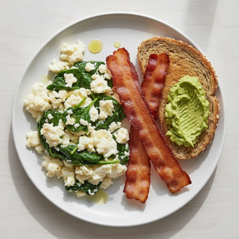 Scrambled Egg Whites with Spinach and Turkey Bacon