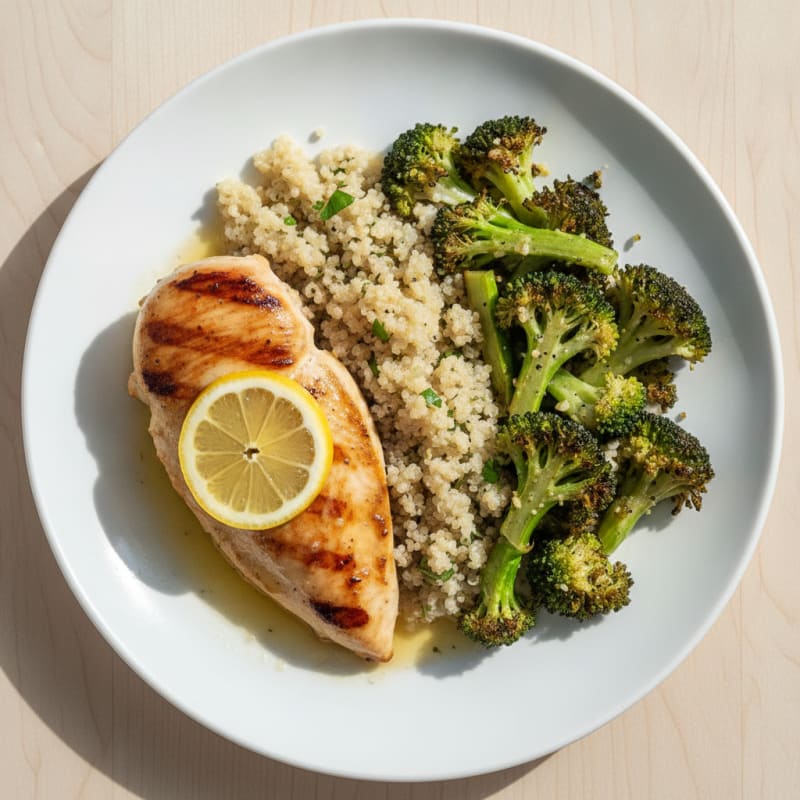Grilled Chicken Breast with Quinoa and Roasted Broccoli
