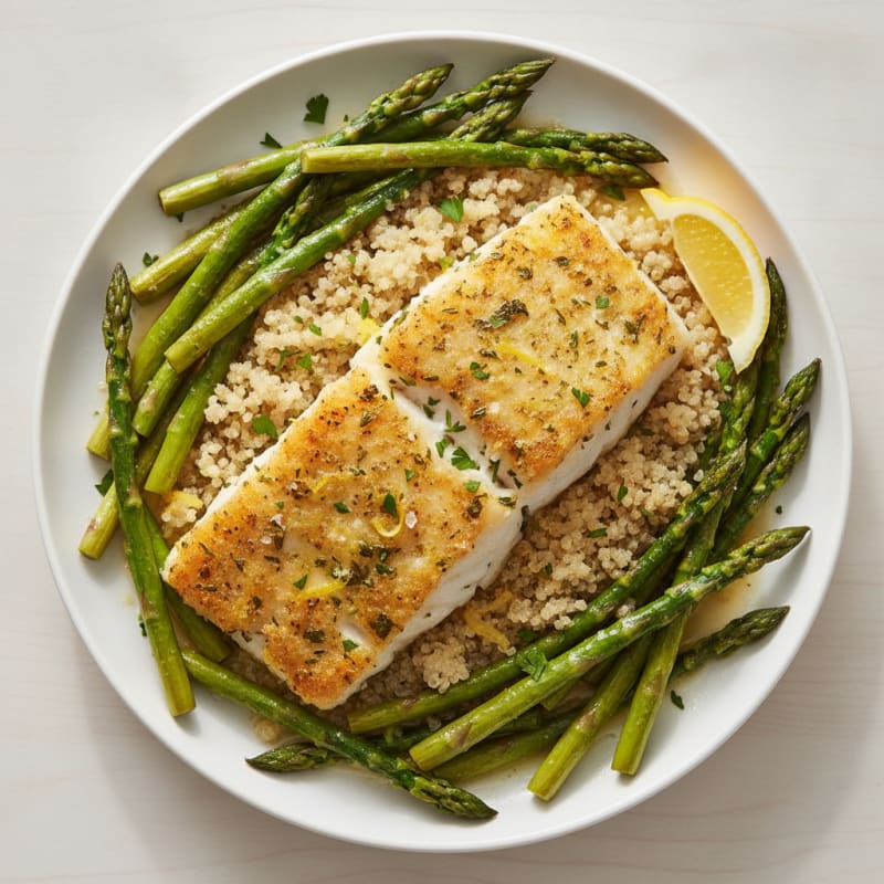 Lemon-Herb Baked Alaskan Cod with Asparagus