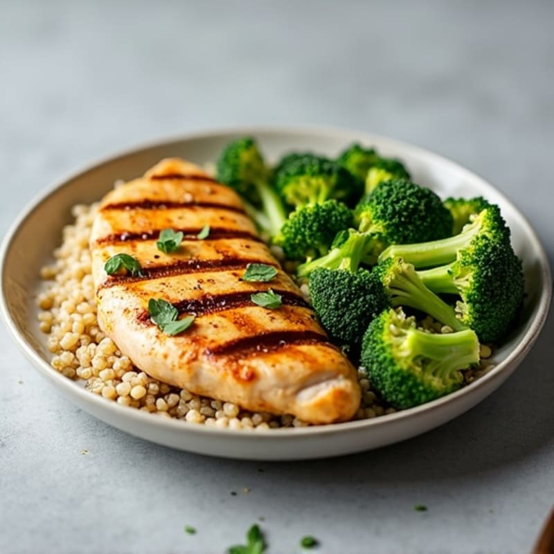 Grilled Chicken Breast with Quinoa and Steamed Broccoli