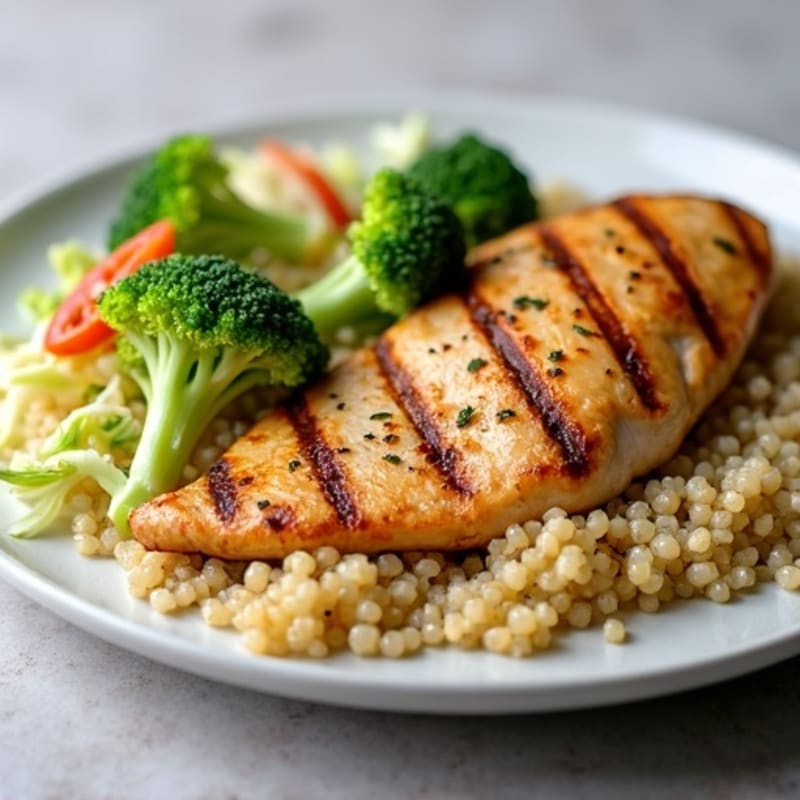 Grilled Chicken Breast with Quinoa and Crunchy Broccoli Slaw