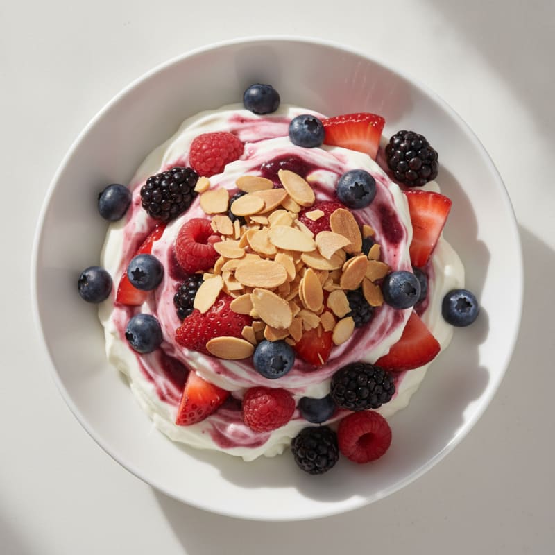 Greek Yogurt Protein Parfait with Almonds and Mixed Berries