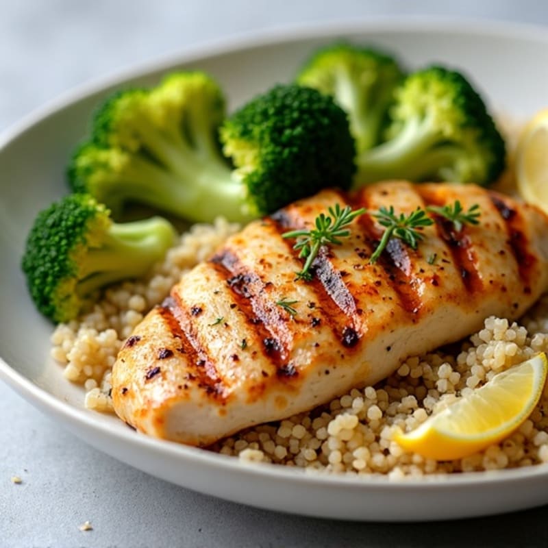 Grilled Lemon-Garlic Chicken Breast with Quinoa and Roasted Broccoli