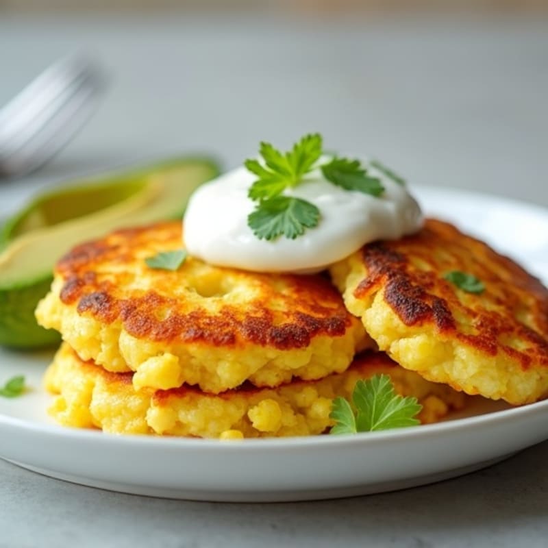 Crispy Corn Cakes with Creamy Scrambled Eggs and Fresh Avocado
