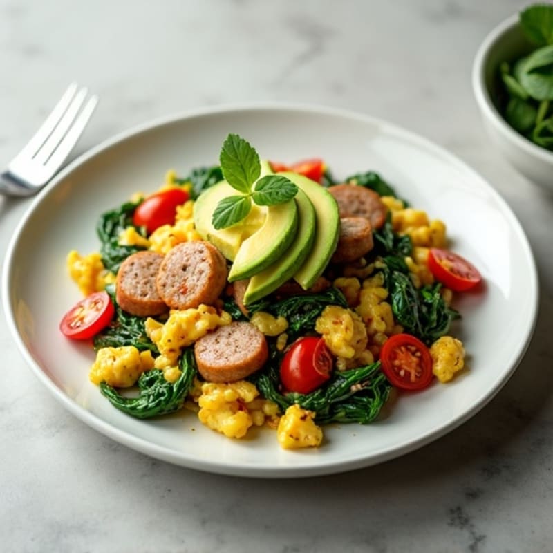 Egg White and Turkey Sausage Scramble with Spinach