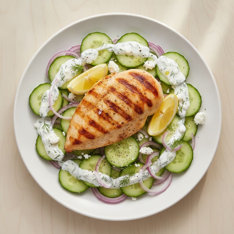 Cool Cucumber and Dill Salad with Grilled Chicken