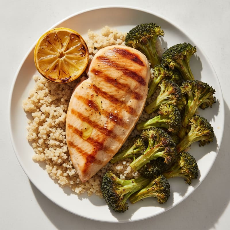 Grilled Chicken Breast with Quinoa and Roasted Broccoli