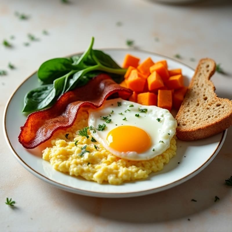 Crispy Turkey Bacon and Egg White Scramble with Spinach