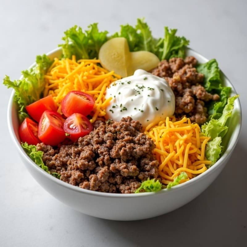 Protein-Packed Lean Ground Beef Big Mac Bowl with Creamy Dressing