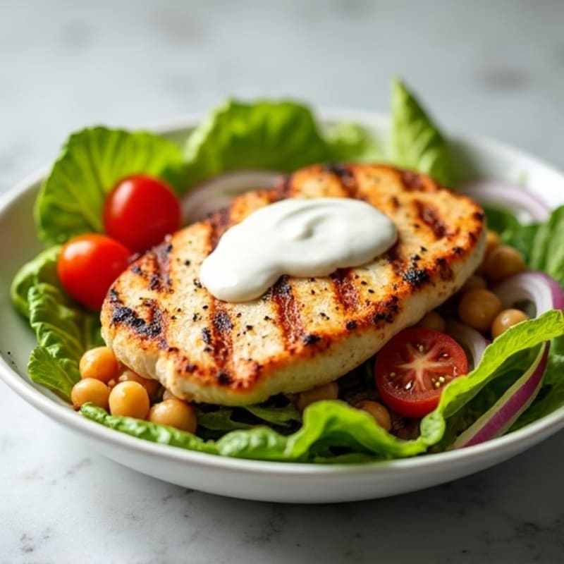 Grilled Chicken Burger Bowl with Crunchy Romaine and Creamy Yogurt Dressing