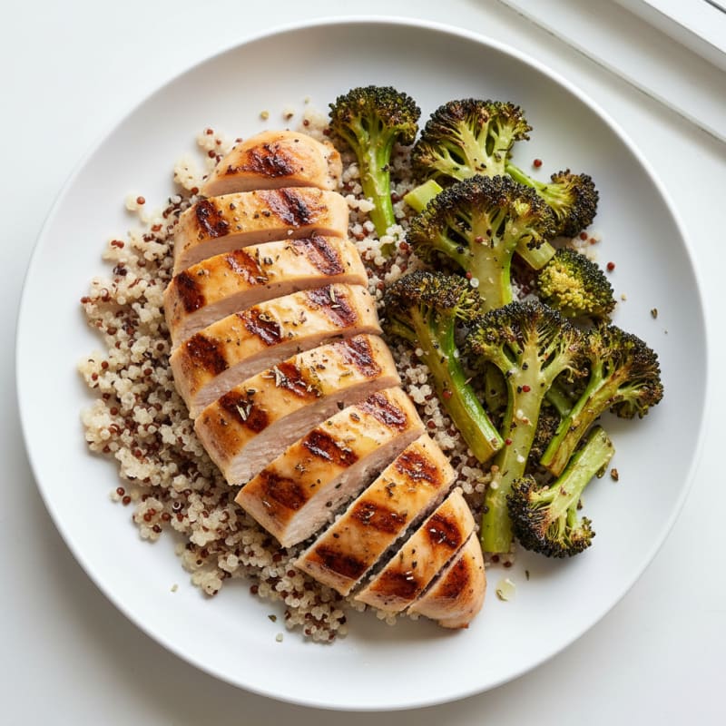 Grilled Chicken Breast with Quinoa and Roasted Broccoli
