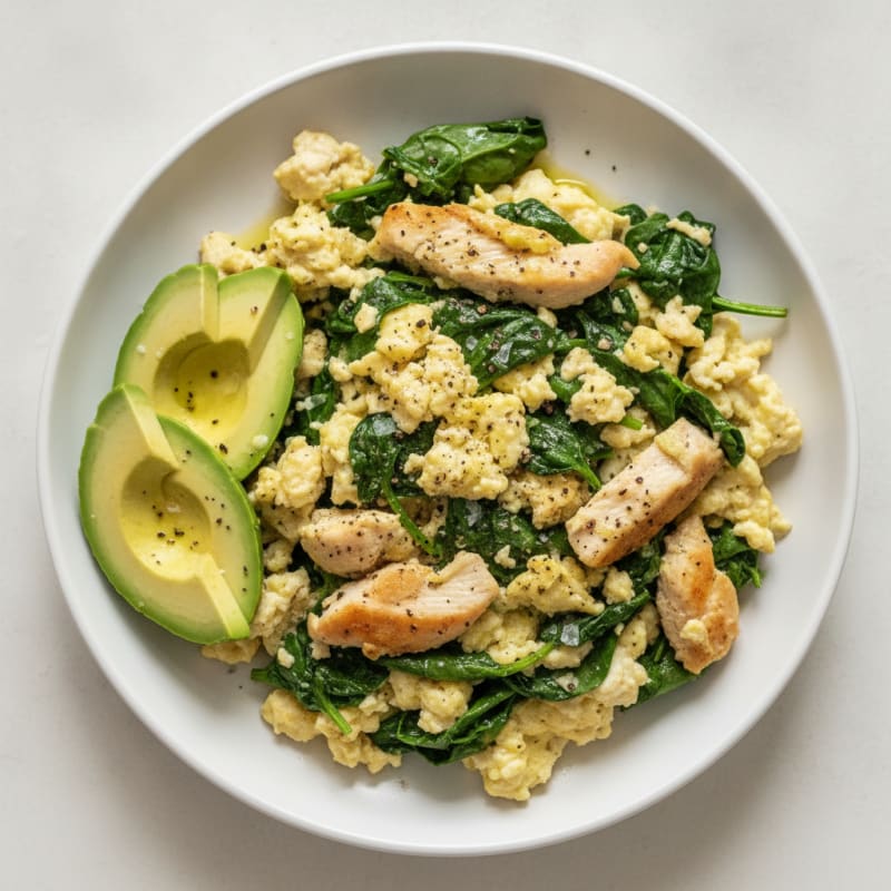 Egg White and Chicken Spinach Scramble