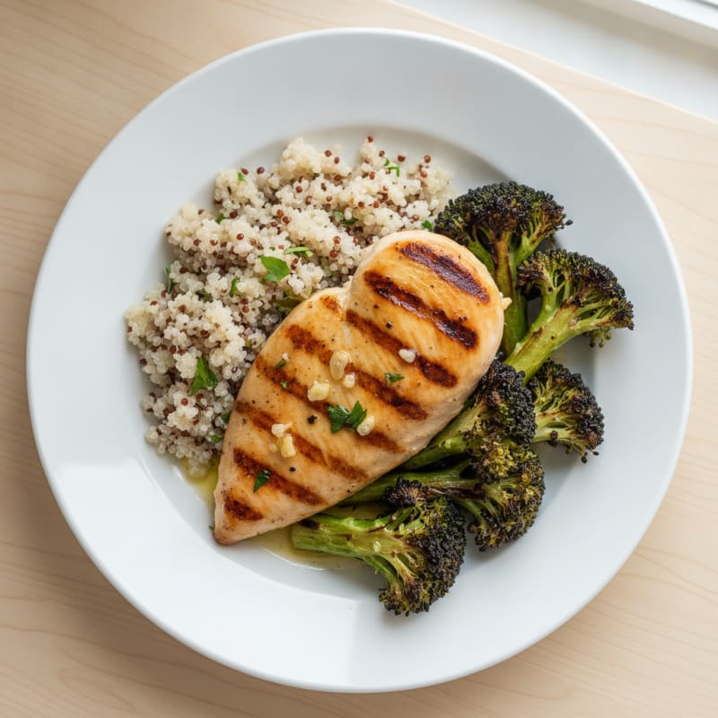 Grilled Chicken Breast with Quinoa and Roasted Broccoli